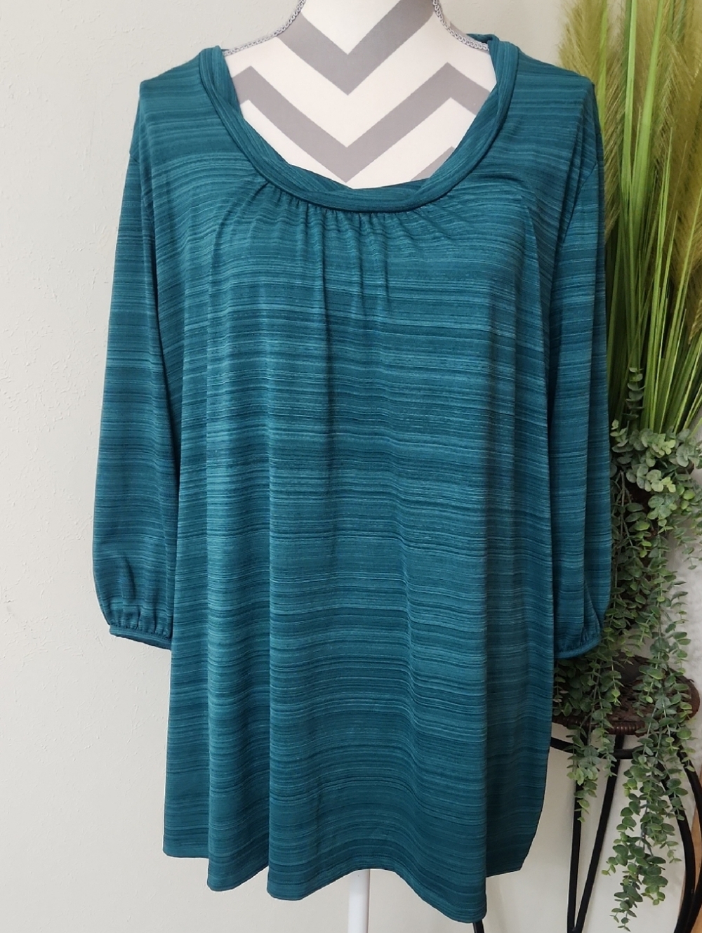 JMS Women's Scoop-Neck Tunic in Teal Stripe